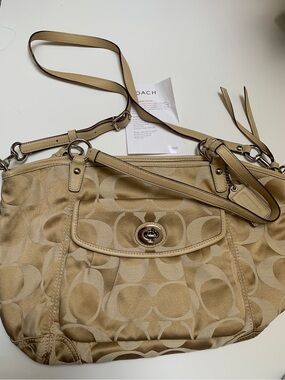 BNWOT Vintage Coach Tan leather and logo fabric convertible crossbody bag